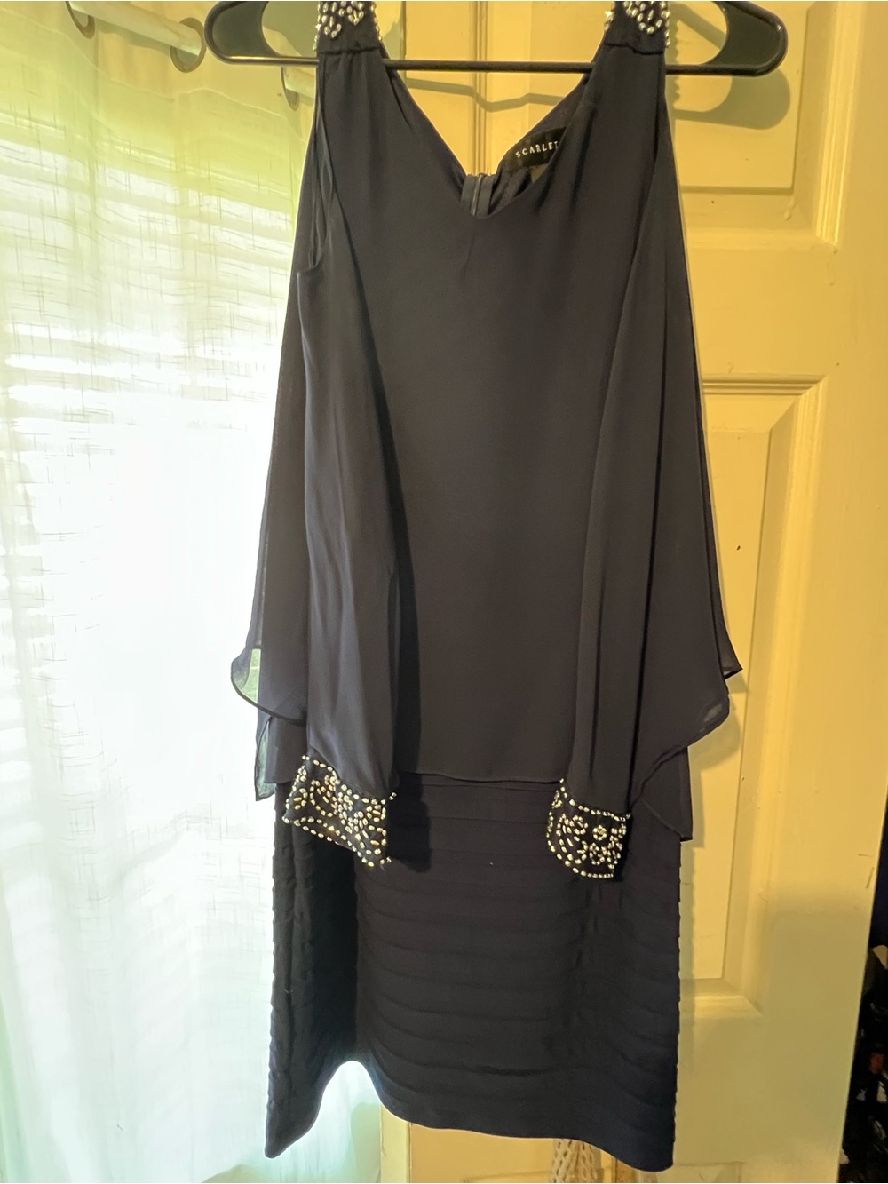 Scarlett Navy Beaded Cold-Shoulder Midi Dress - Picture 2 of 4